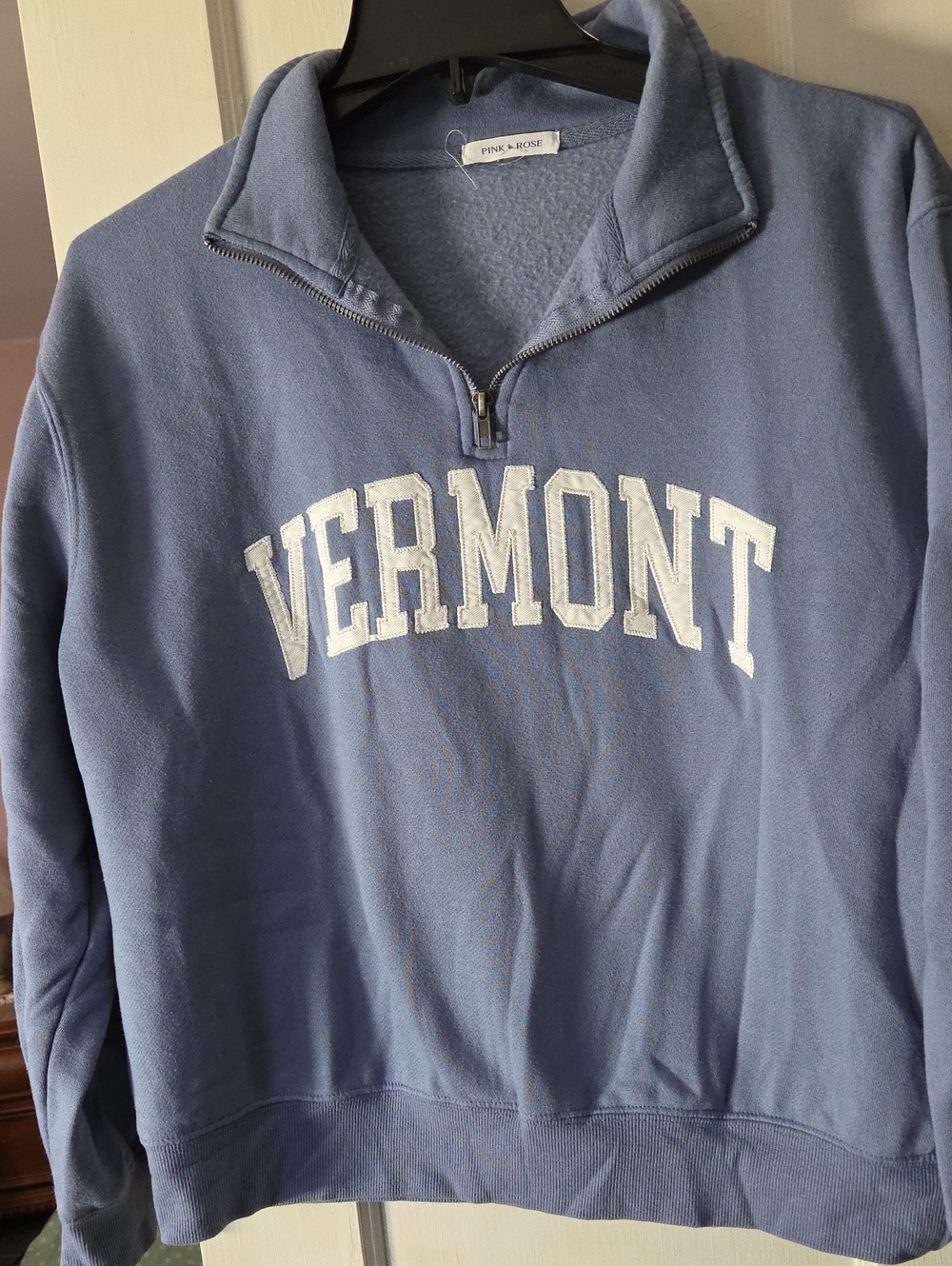 Pink Rose Women's Vermont Half-Zip Pullover Sweater in Dusty Blue